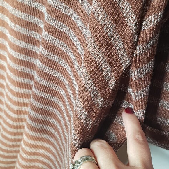 Simply Noelle Textured Stripe Swing Dress M Rust Brown Ivory Minimalist - Picture 4 of 6